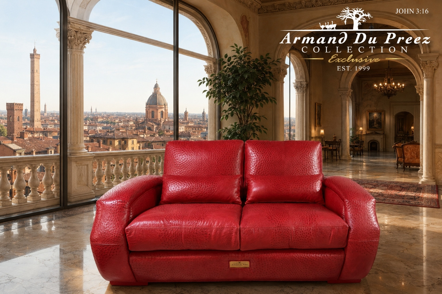 Armand du Preez Luxury Red Genuine Ostrich Leather Couch